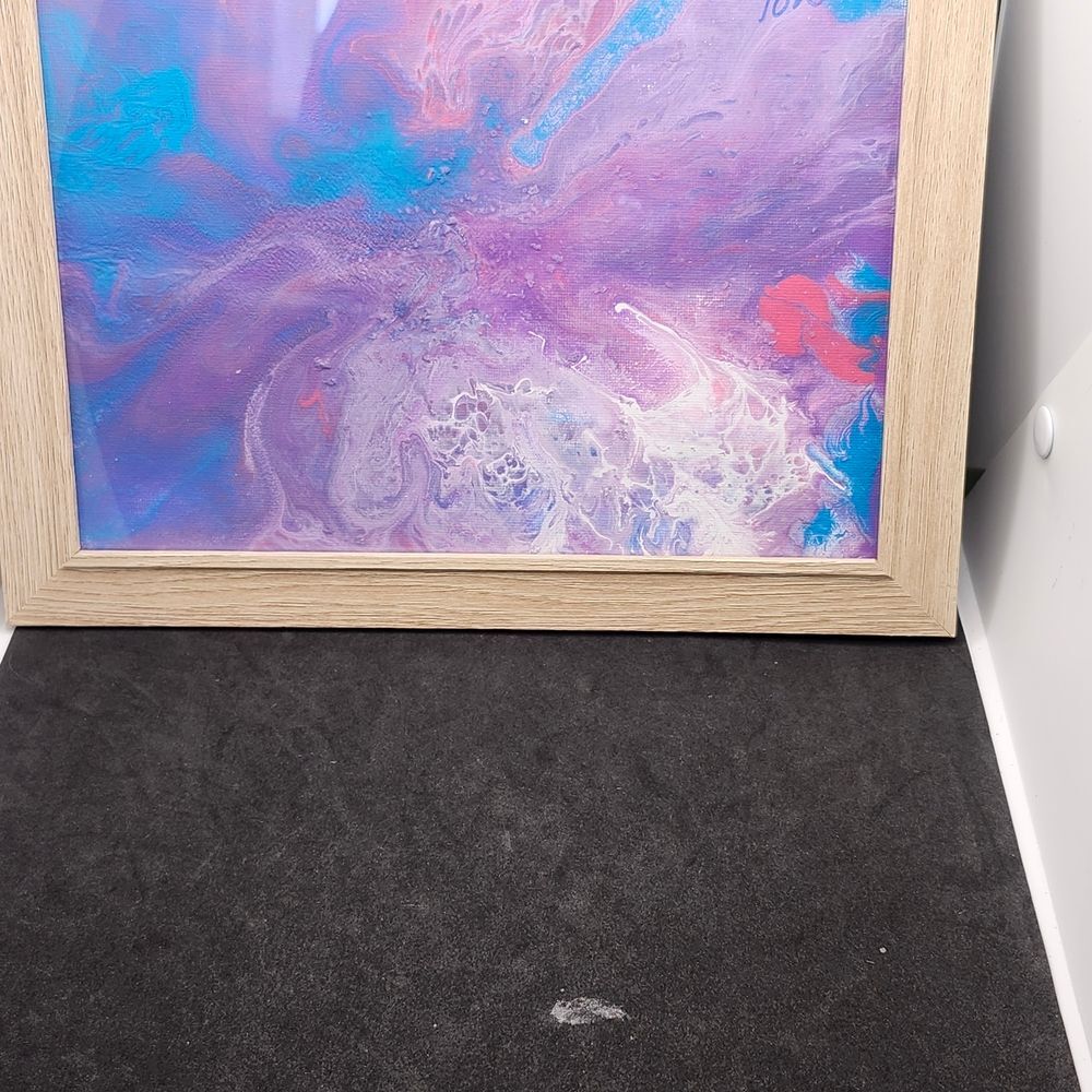 Hand Crafted Purple Blue Pink Abstract Fluid Art Painting Canvas Framed 9x11"
